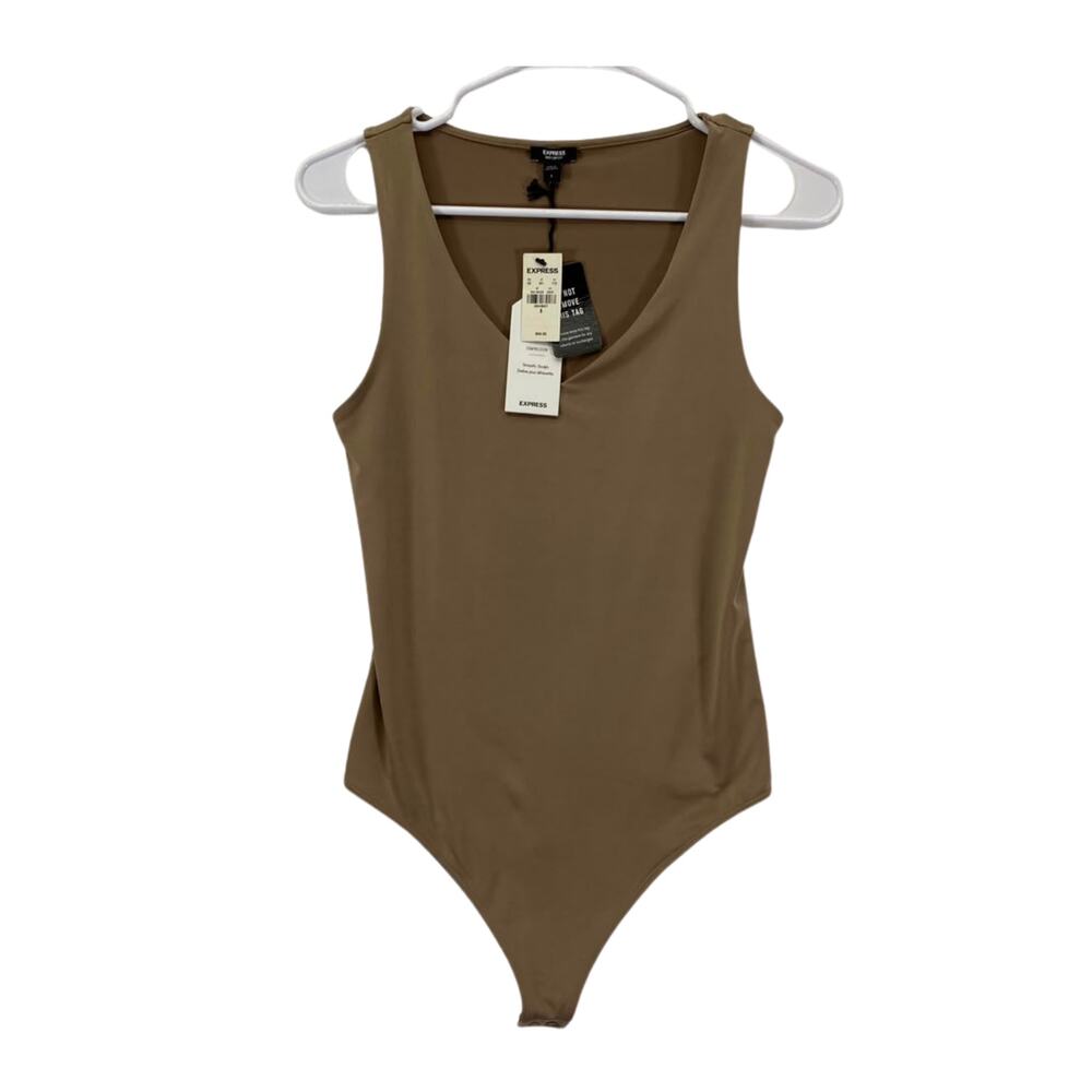 Express Body Contour High Compression Scoop Neck Brown Bodysuit Sz S